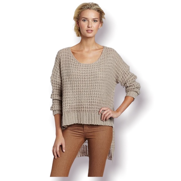 BCBGENERATION Sweater Waffle Knit High Low Wool Blend Tan Medium - Picture 1 of 7